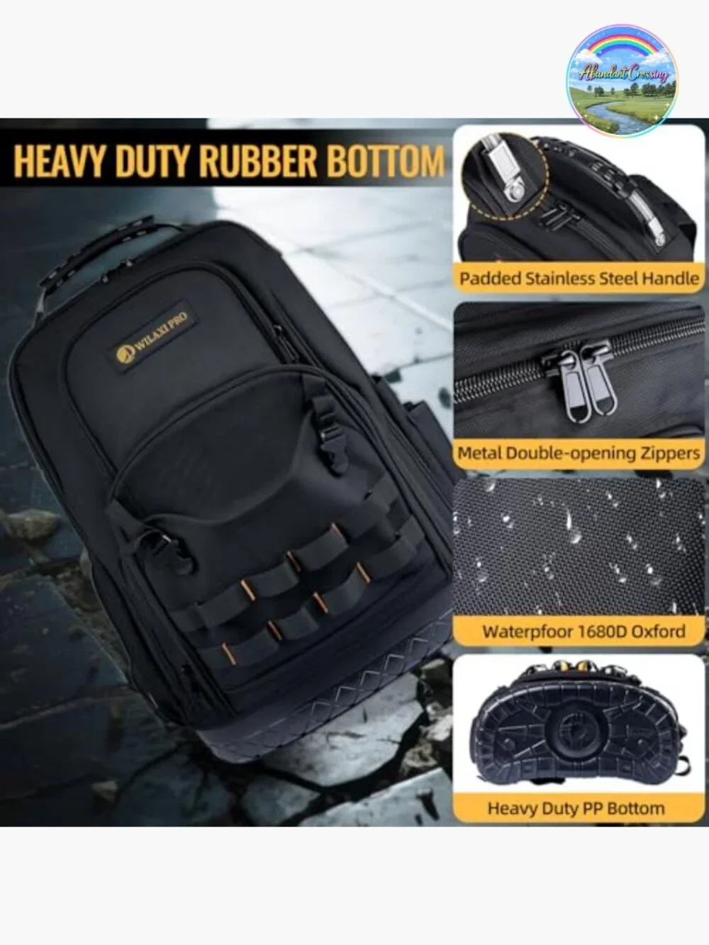 Heavy Duty Tool Backpack, Waterproof Oxford Fabric with Plastic Base, 44